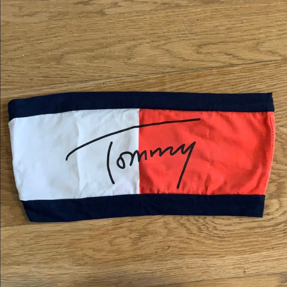 Tommy blue white and red crop top